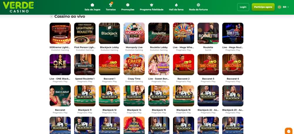 Catálogo de Jogos ao Vivo do Verde Casino