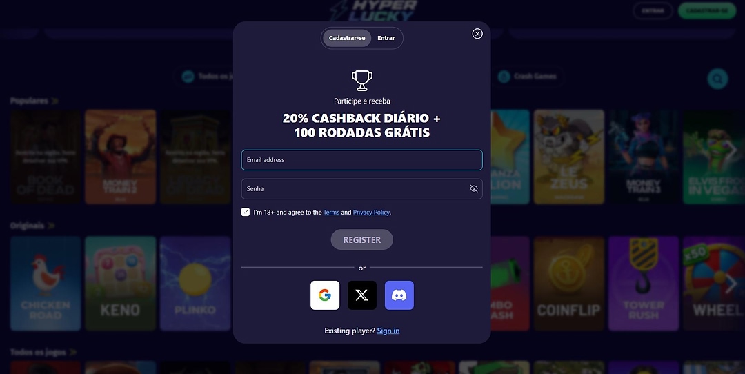 Como se cadastrar no Hyper Lucky Casino